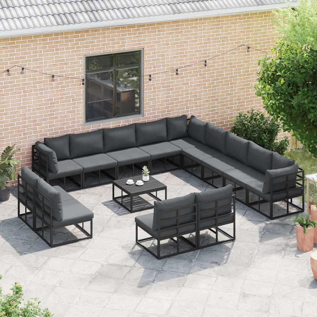 Conjunto de Sofá de Jardim com almofada 14 pcs Preto Alumínio