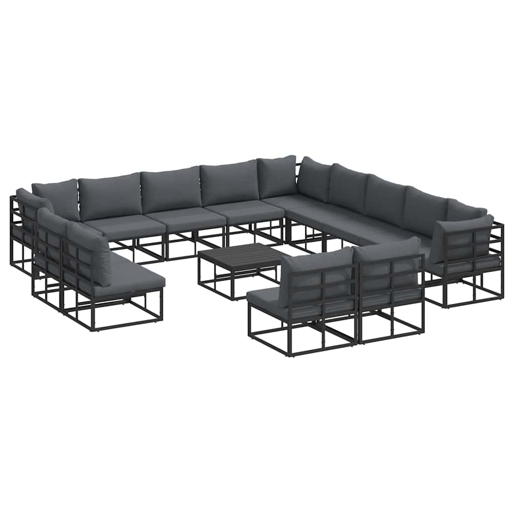 Conjunto de Sofá de Jardim com almofada 14 pcs Preto Alumínio