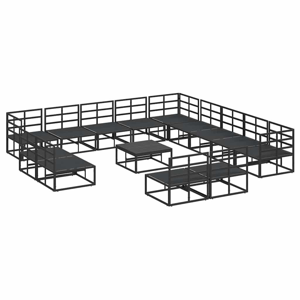 Conjunto de Sofá de Jardim com almofada 14 pcs Preto Alumínio