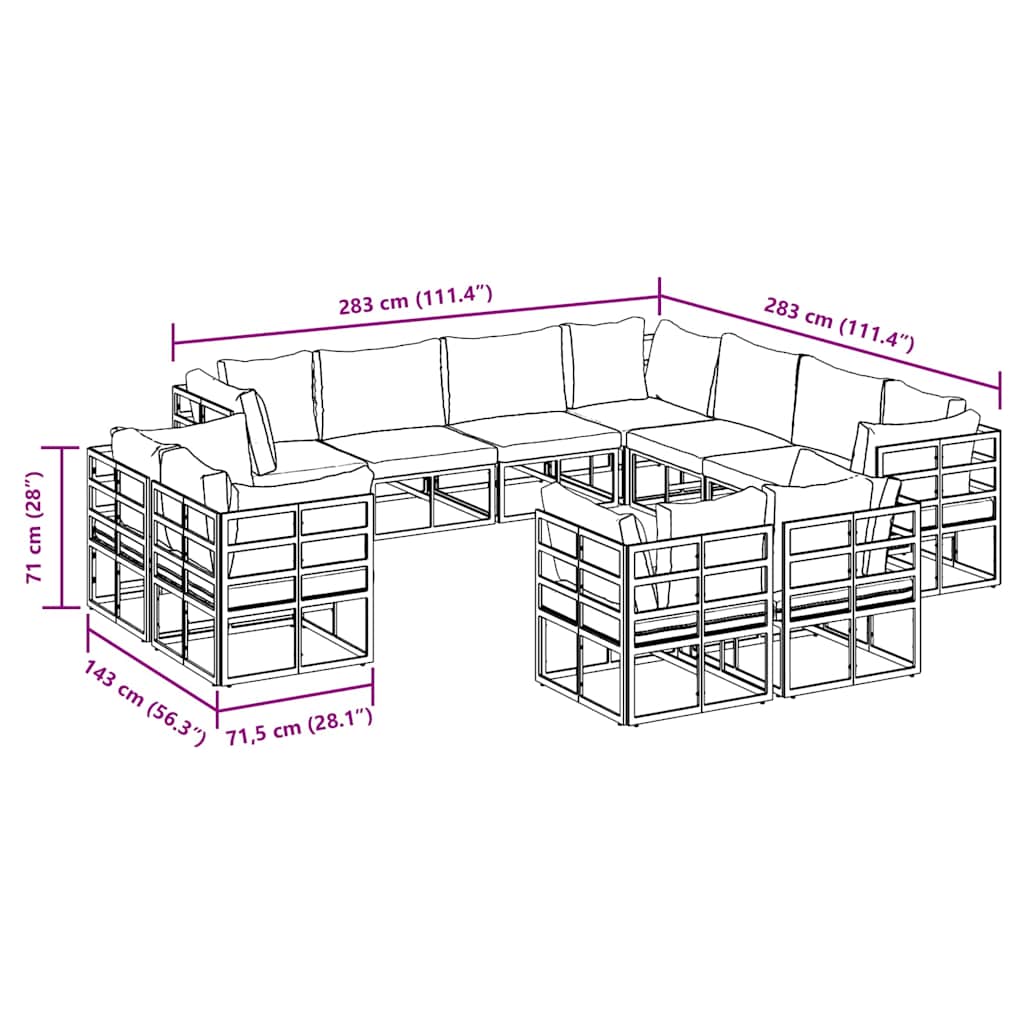 Conjunto de Sofá de Jardim com almofada 11 pcs Preto Alumínio