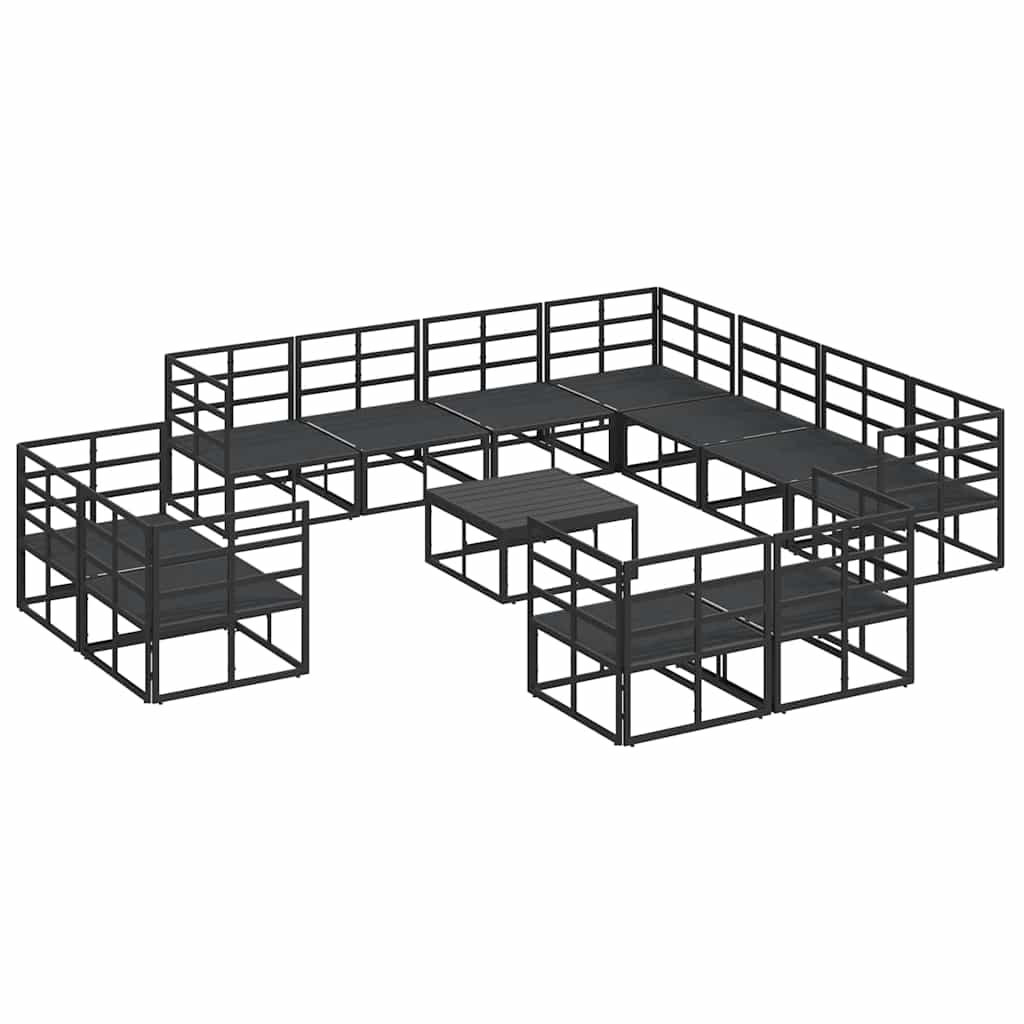 Conjunto de Sofá de Jardim com almofada 12 pcs Preto Alumínio