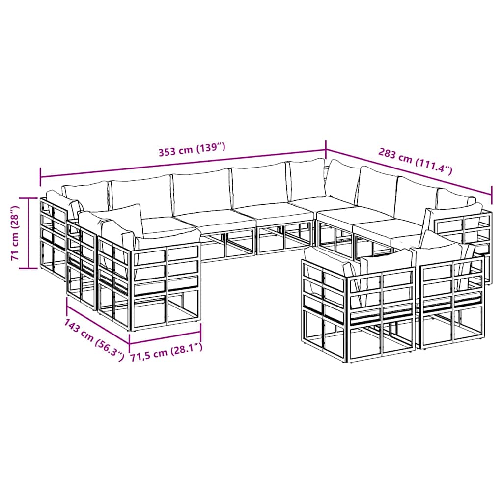 Conjunto de Sofá de Jardim com almofada 12 pcs