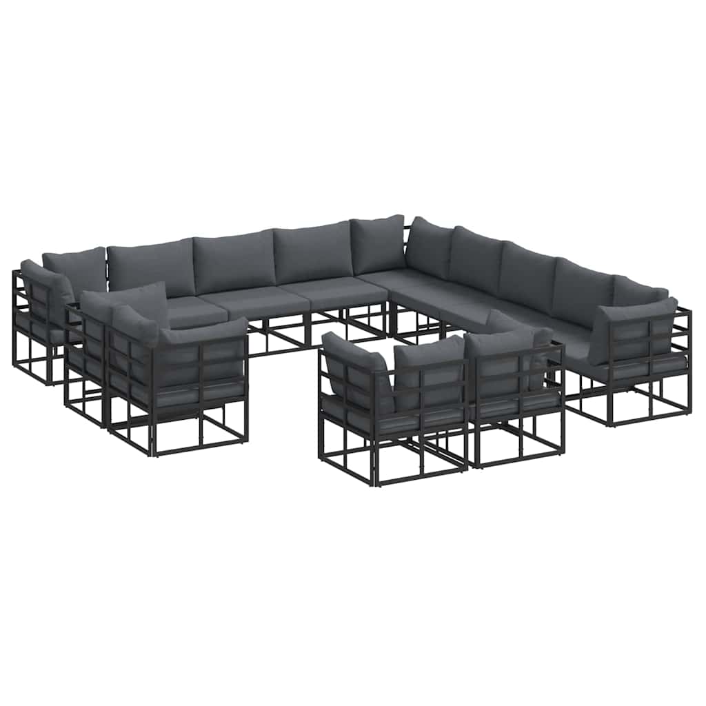 Conjunto de Sofá de Jardim com almofada 13 pcs Preto Alumínio