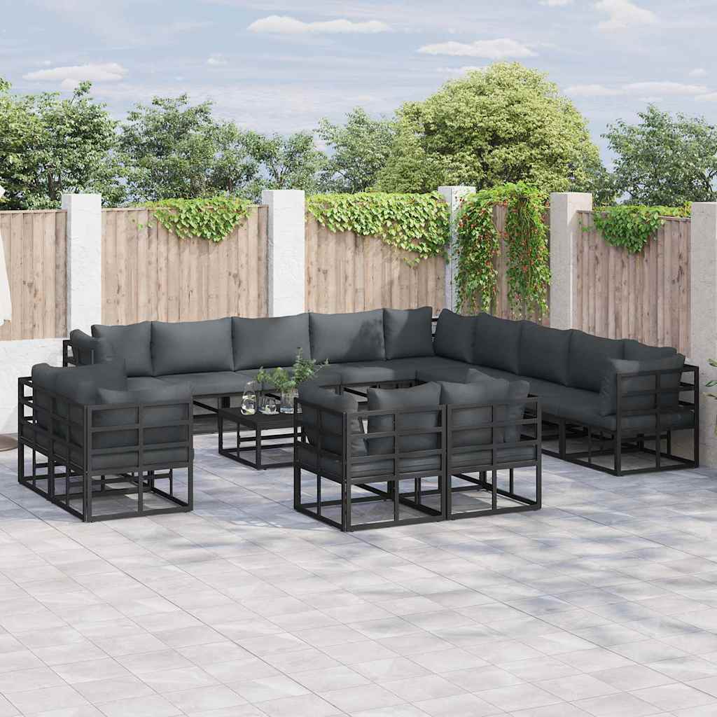 Conjunto de Sofá de Jardim com almofada 14 pcs Preto Alumínio