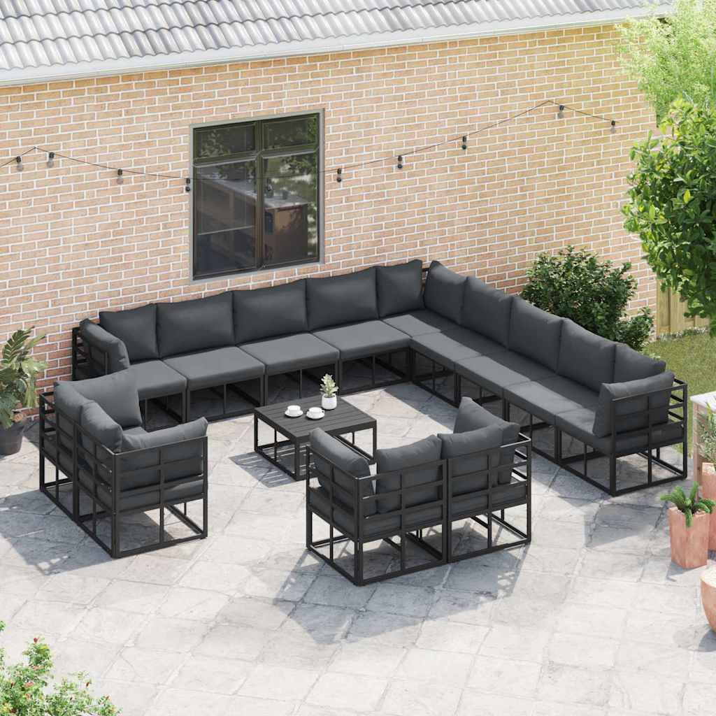 Conjunto de Sofá de Jardim com almofada 14 pcs Preto Alumínio