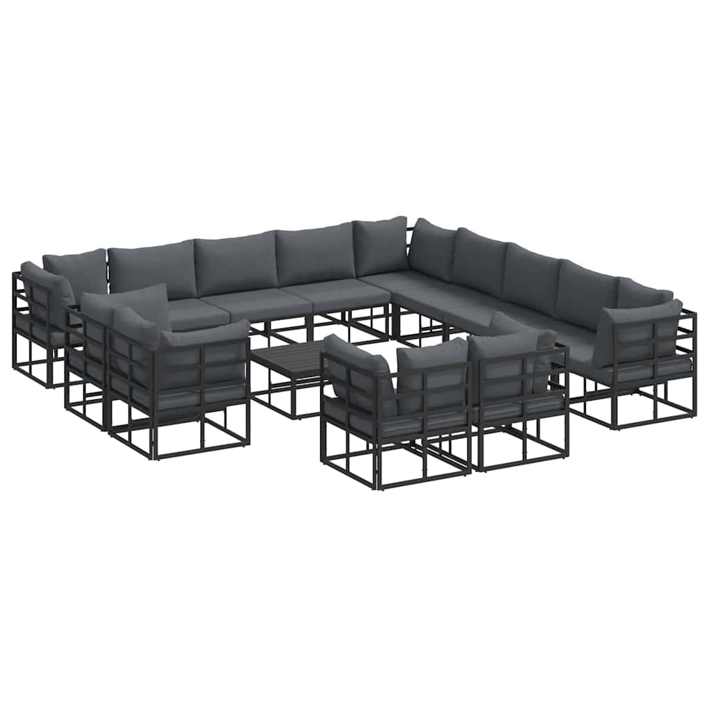 Conjunto de Sofá de Jardim com almofada 14 pcs Preto Alumínio