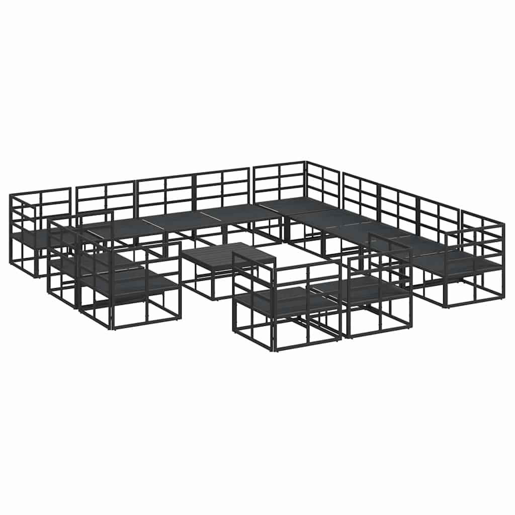 Conjunto de Sofá de Jardim com almofada 14 pcs Preto Alumínio