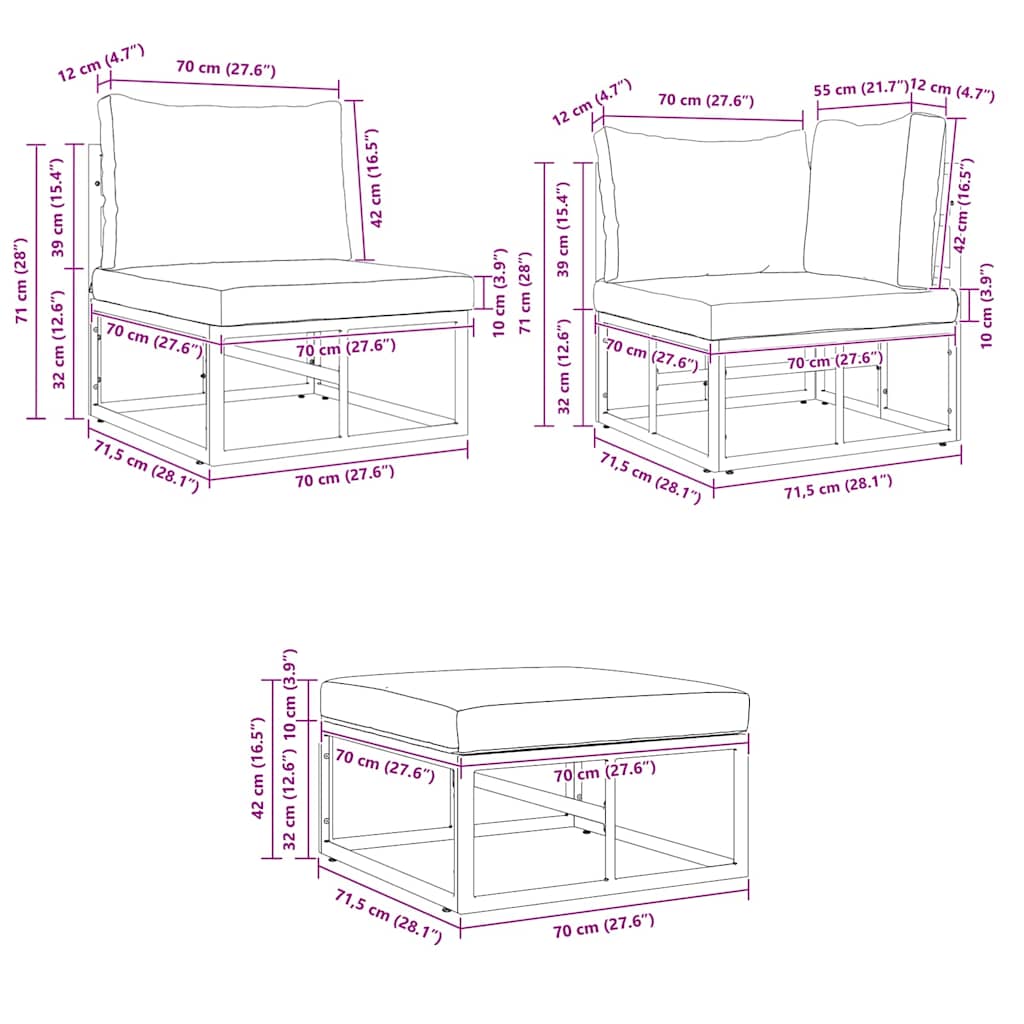 Conjunto de Sofá de Jardim 9 pcs Preto Alumínio