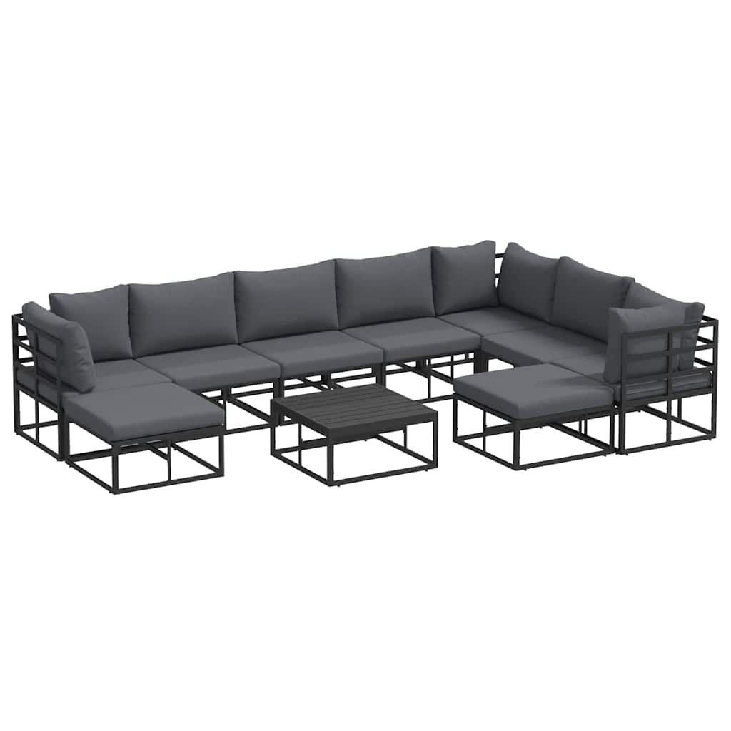 Conjunto de Sofá de Jardim 10 pcs Preto Alumínio