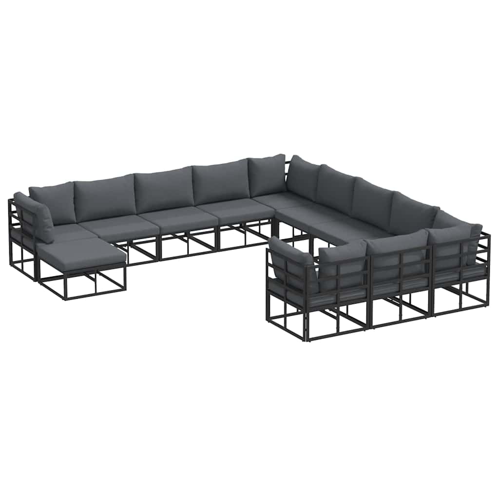 Conjunto de Sofá de Jardim 12 pcs Preto Alumínio