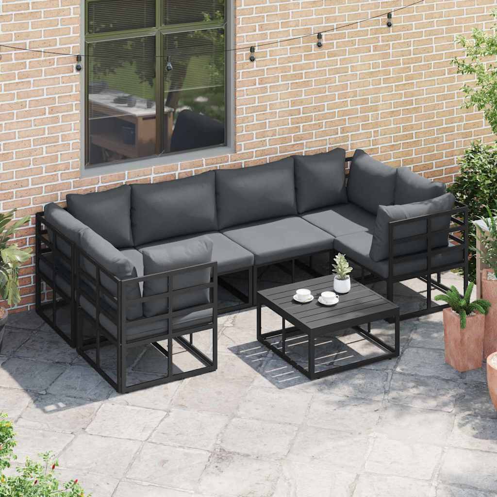 Conjunto de Sofá de Jardim 6 pcs Preto Alumínio