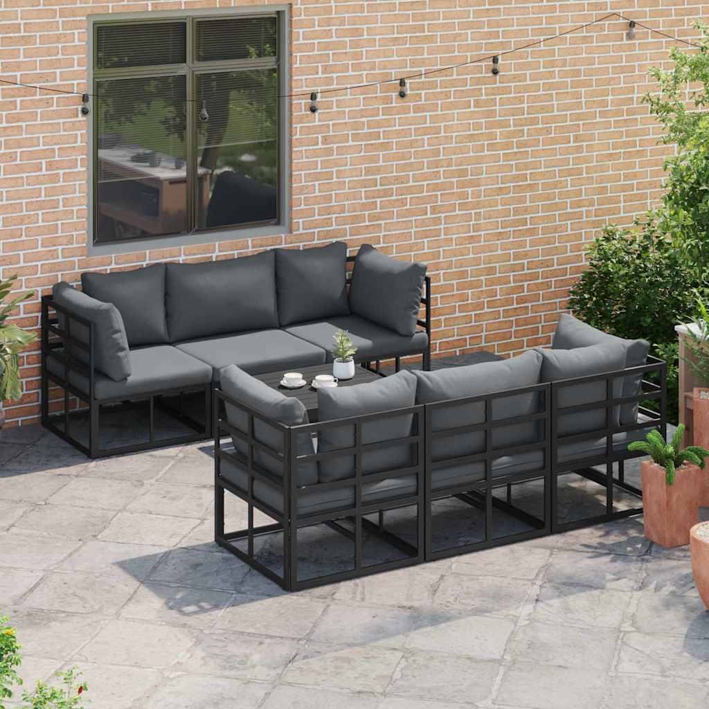 Conjunto de Sofá de Jardim 7 pcs Preto Alumínio