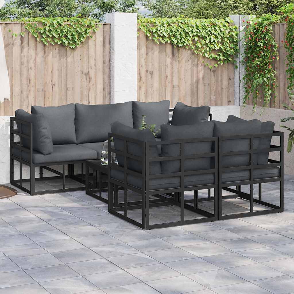 Conjunto de Sofá de Jardim com almofada 6 pcs Preto Alumínio