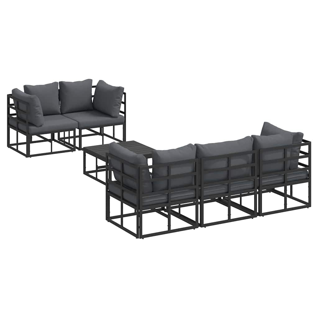 Conjunto de Sofá de Jardim com almofada 6 pcs Preto Alumínio