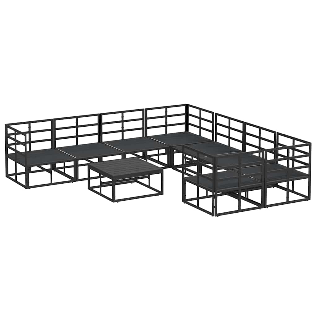 Conjunto de Sofá de Jardim com almofada 9 pcs Preto Alumínio