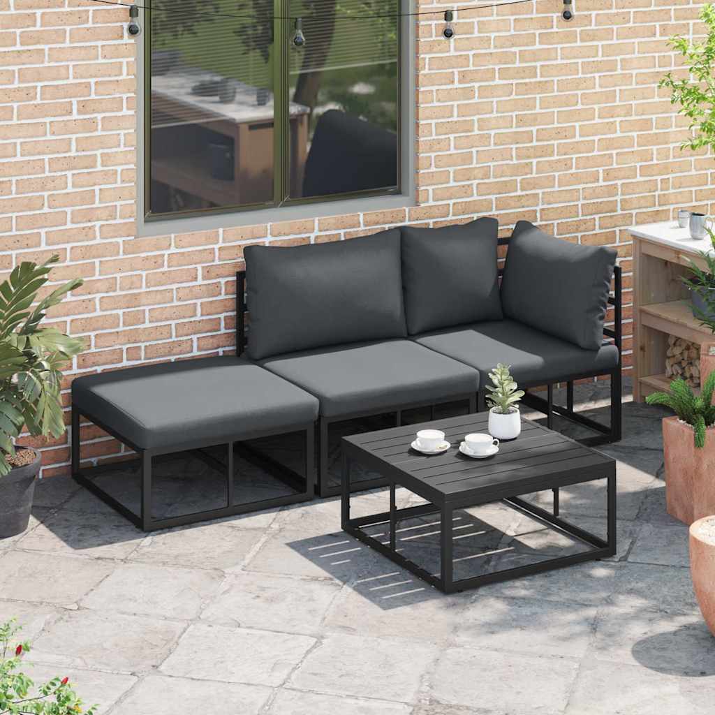 Conjunto de Sofá de Jardim com almofada 3 pcs Preto Alumínio