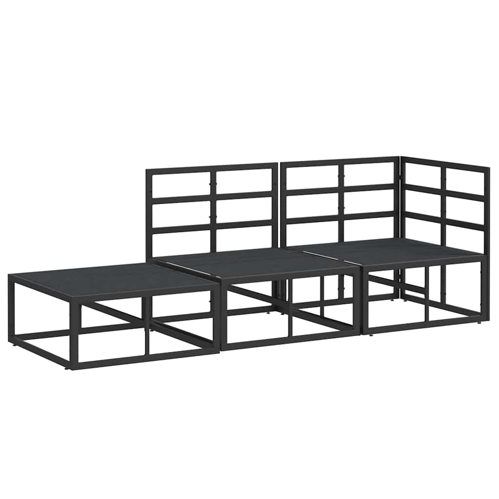 Conjunto de Sofá de Jardim com almofada 3 pcs Preto Alumínio