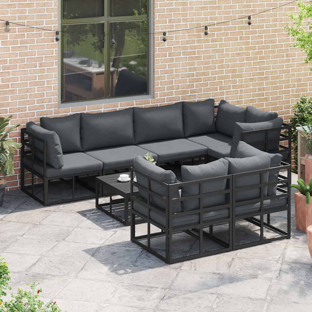 Conjunto de Sofá de Jardim com almofada 7 pcs Preto Alumínio