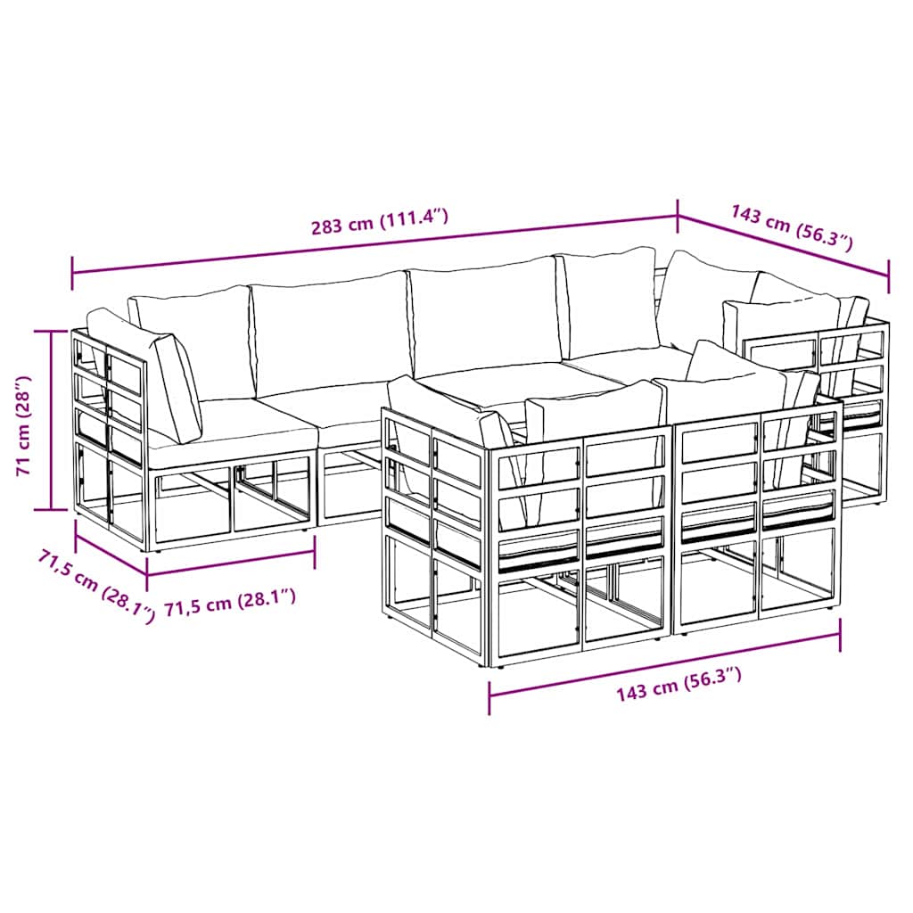 Conjunto de Sofá de Jardim com almofada 7 pcs Preto Alumínio