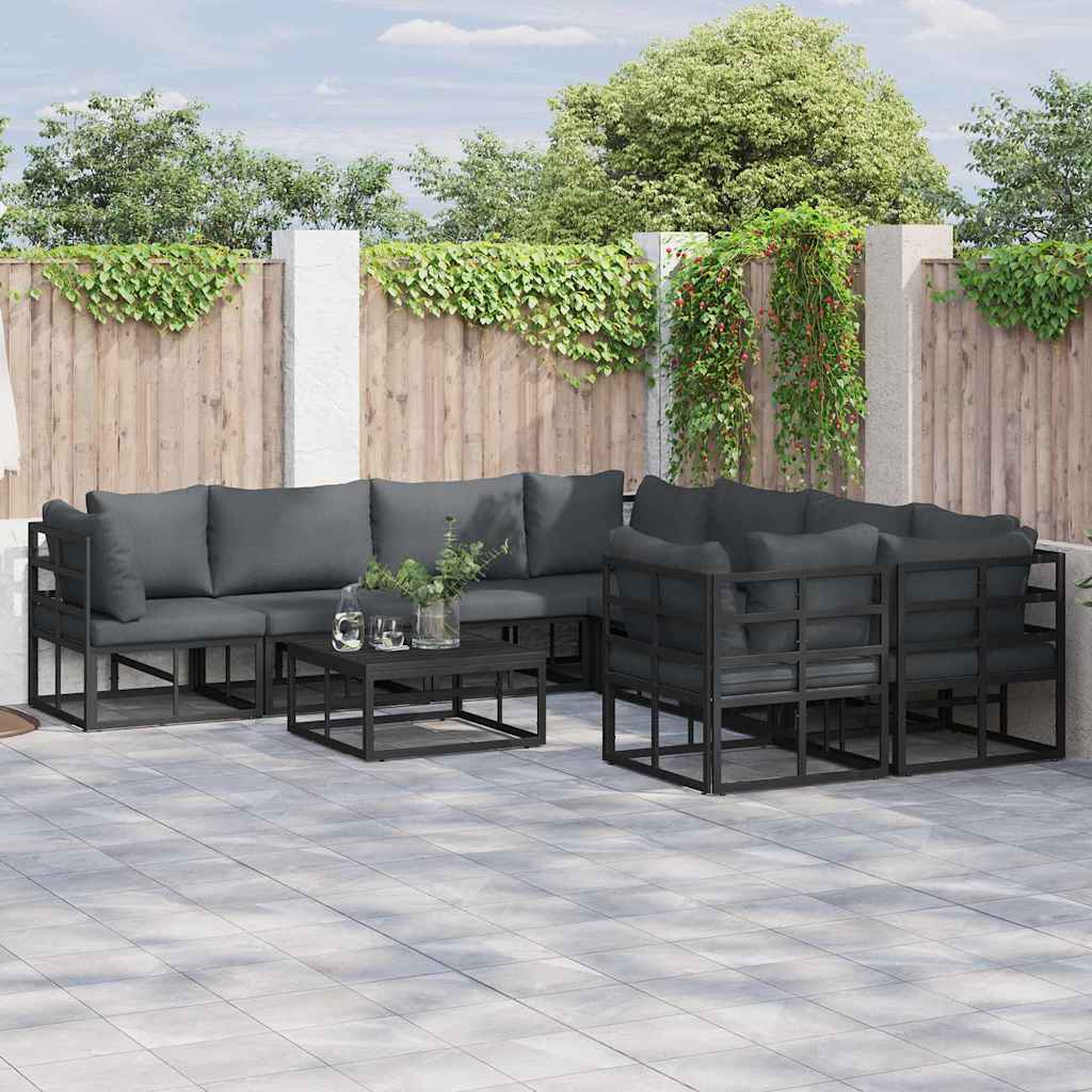 Conjunto de Sofá de Jardim com almofada 8 pcs Preto Alumínio