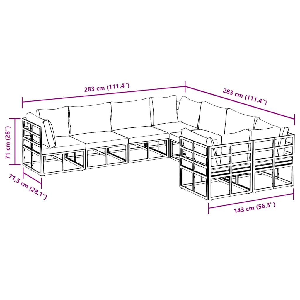 Conjunto de Sofá de Jardim com almofada 8 pcs Preto Alumínio