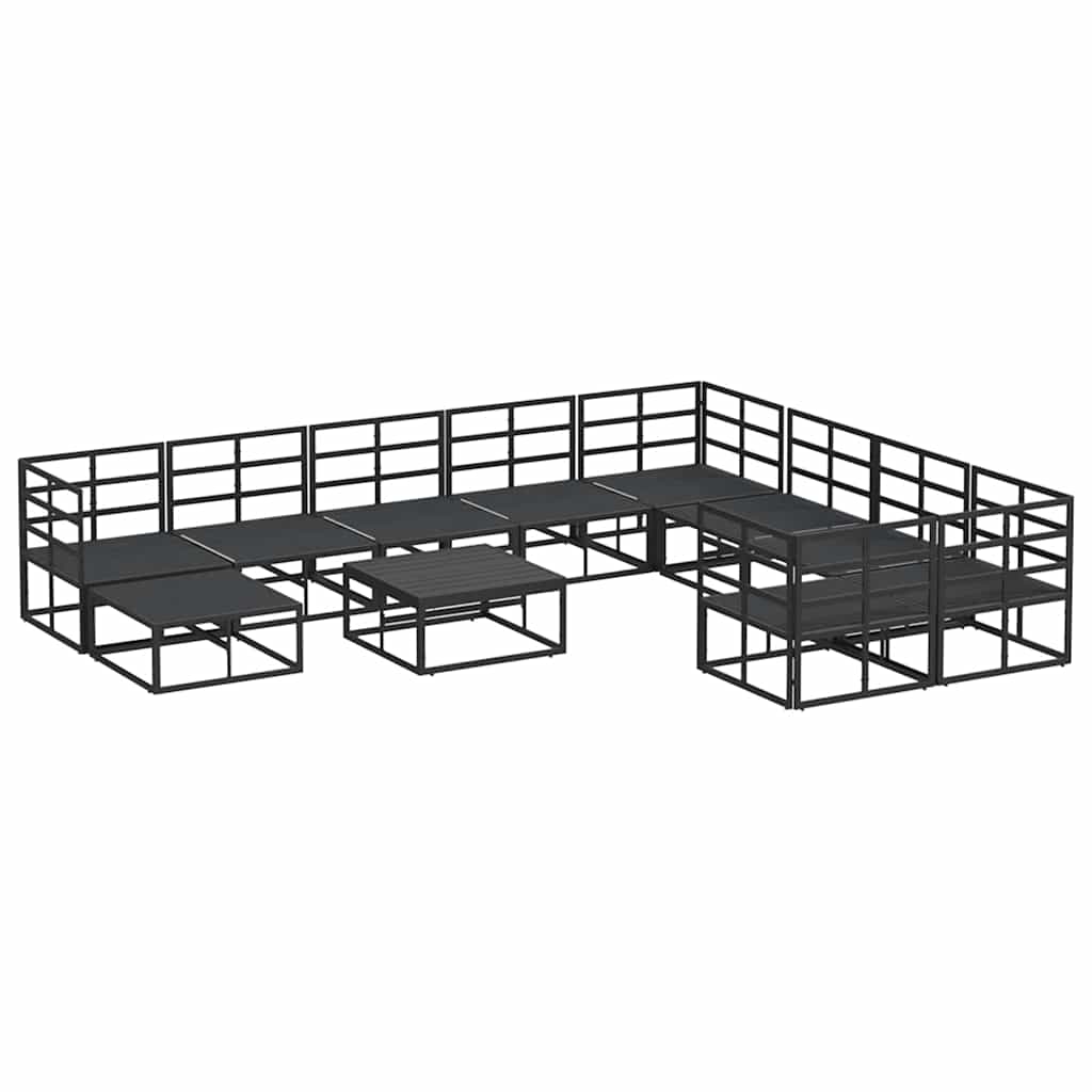 Conjunto de Sofá de Jardim com almofada 11 pcs Preto Alumínio