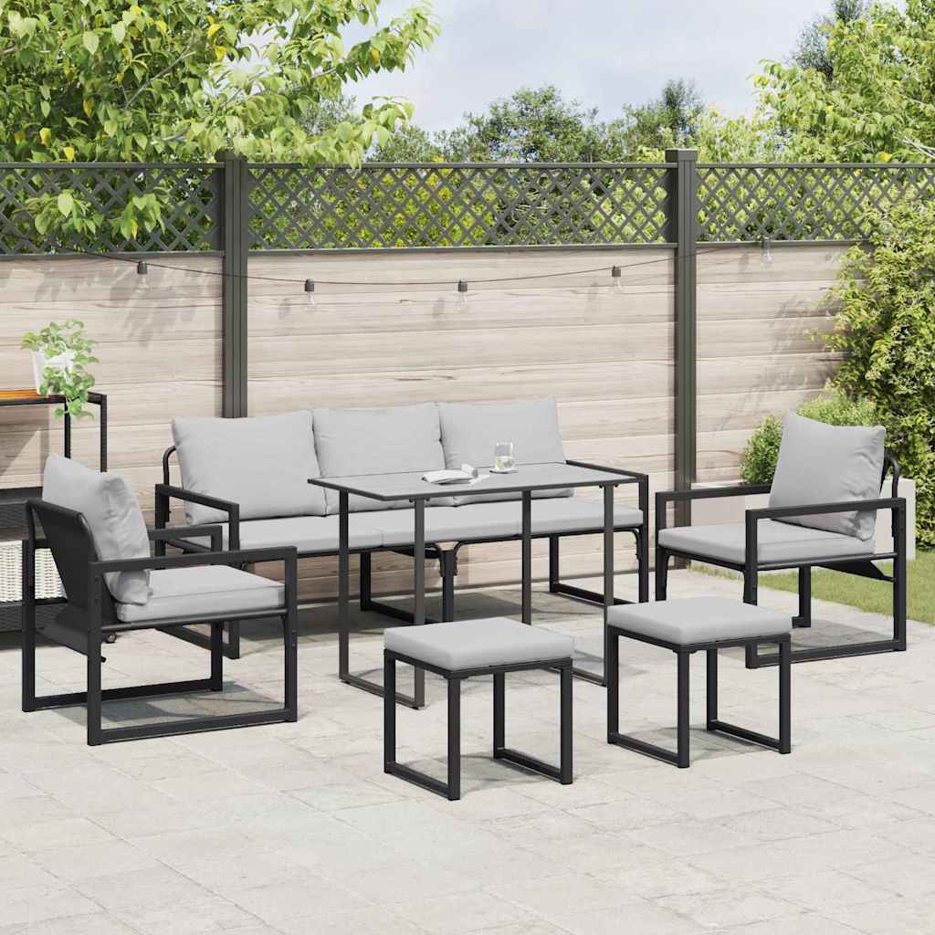 Conjunto de Sofá de Jardim 6 pcs Preto Aço