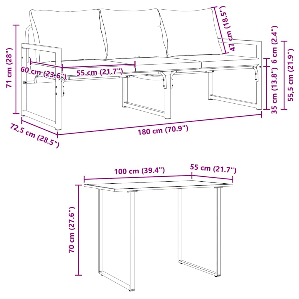 Conjunto de Sofá de Jardim 6 pcs Preto Aço