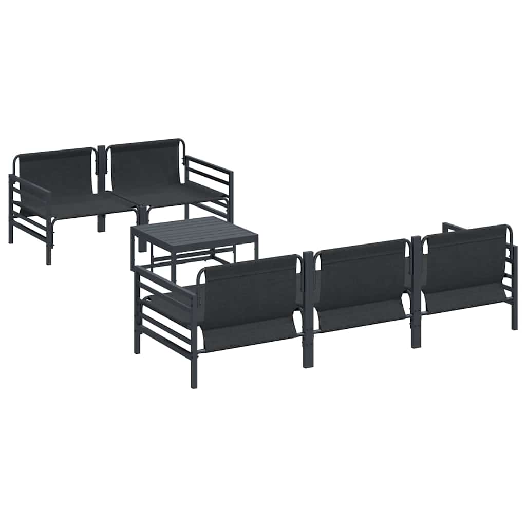 Conjunto de Sofá de Jardim 6 pcs Cinzento-escuro Aço & tecido