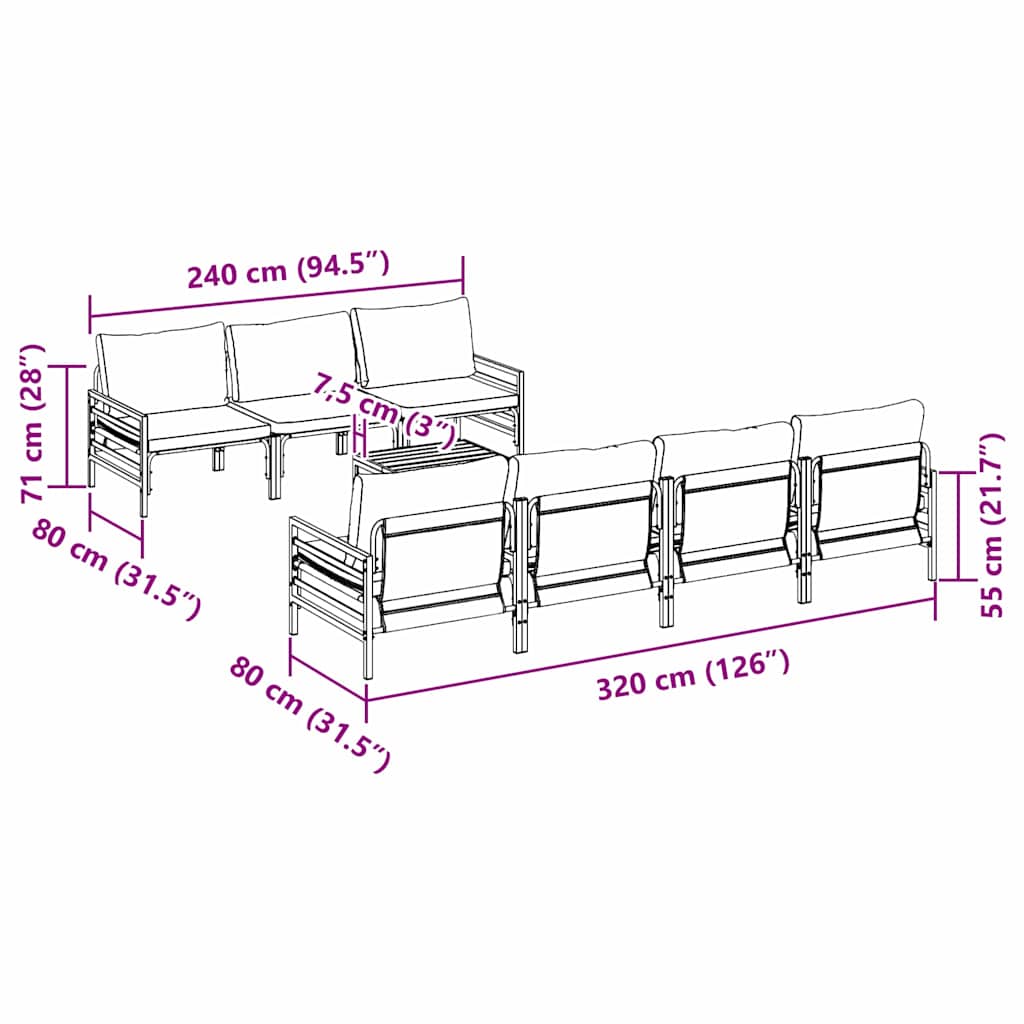 Conjunto de Sofá de Jardim 8 pcs Antracite Aço & Tecido
