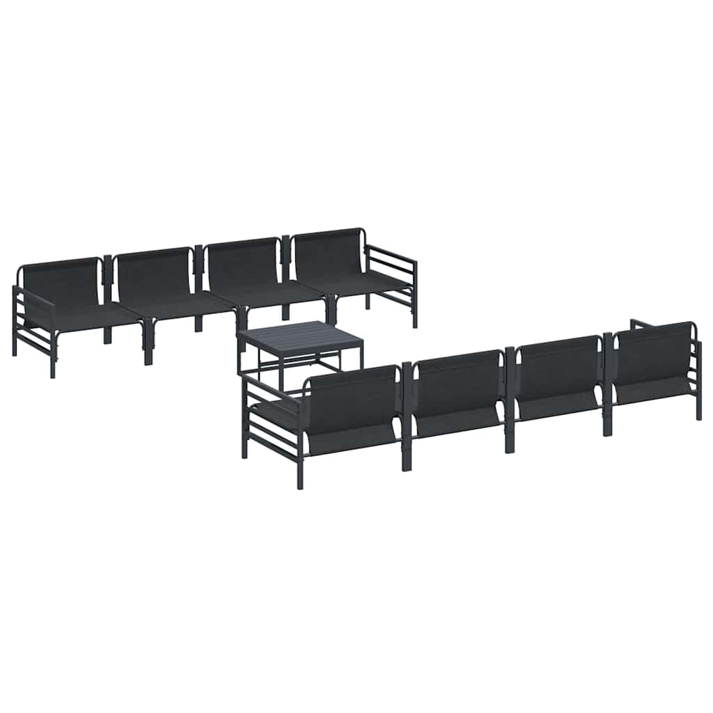 Conjunto de Sofá de Jardim 9 pcs Cinzento-escuro Aço & tecido