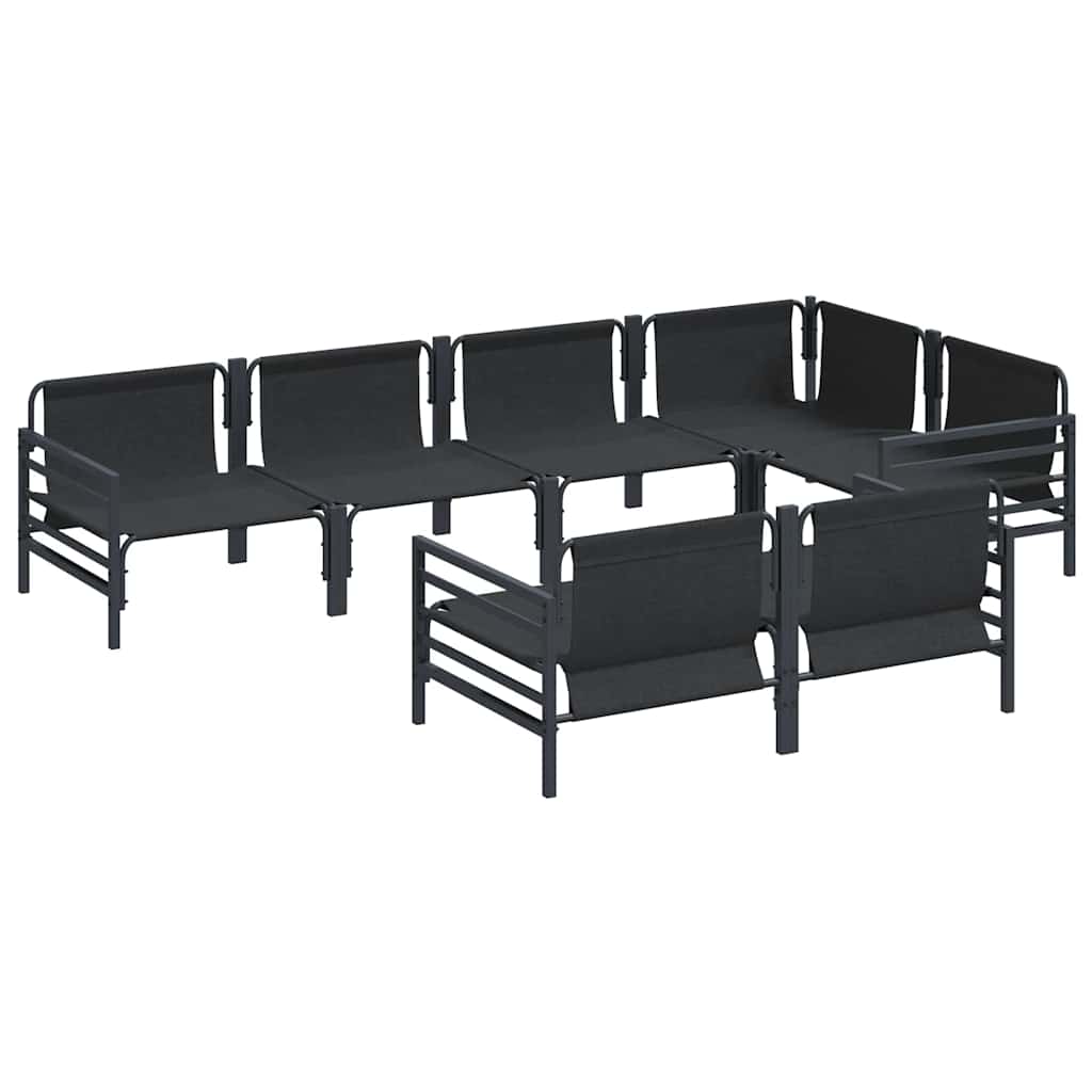 Conjunto de Sofá de Jardim 7 pcs Cinzento-escuro Aço & tecido