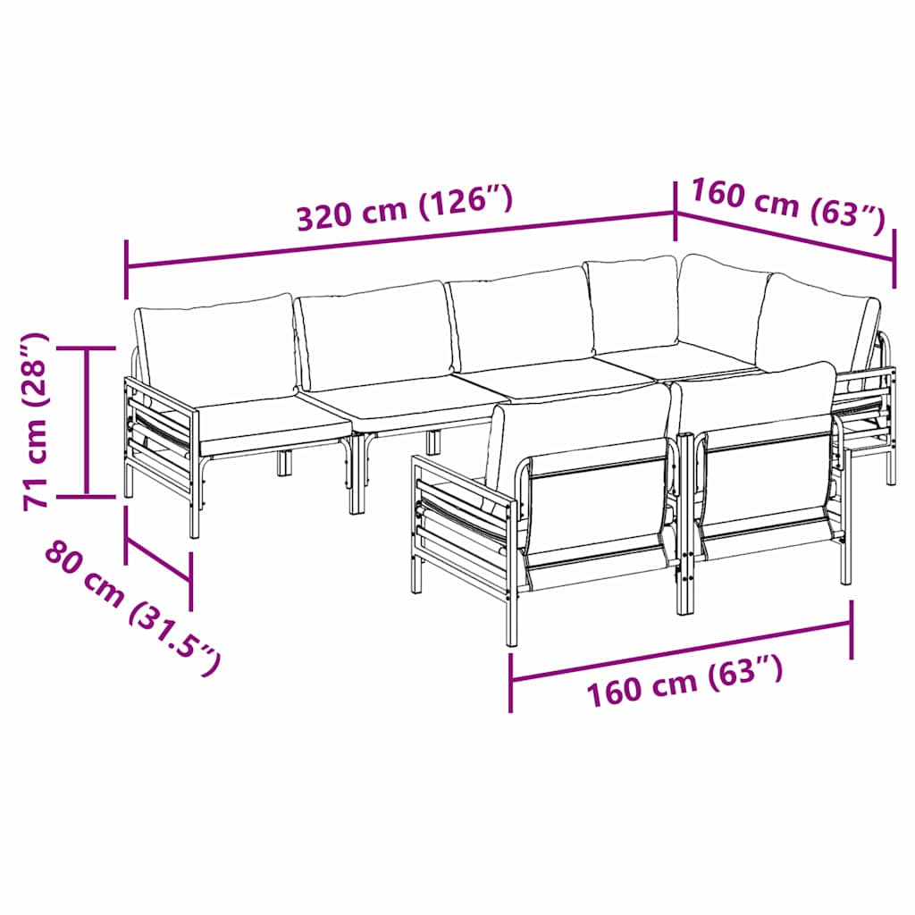 Conjunto de Sofá de Jardim 7 pcs Cinzento-escuro Aço & tecido
