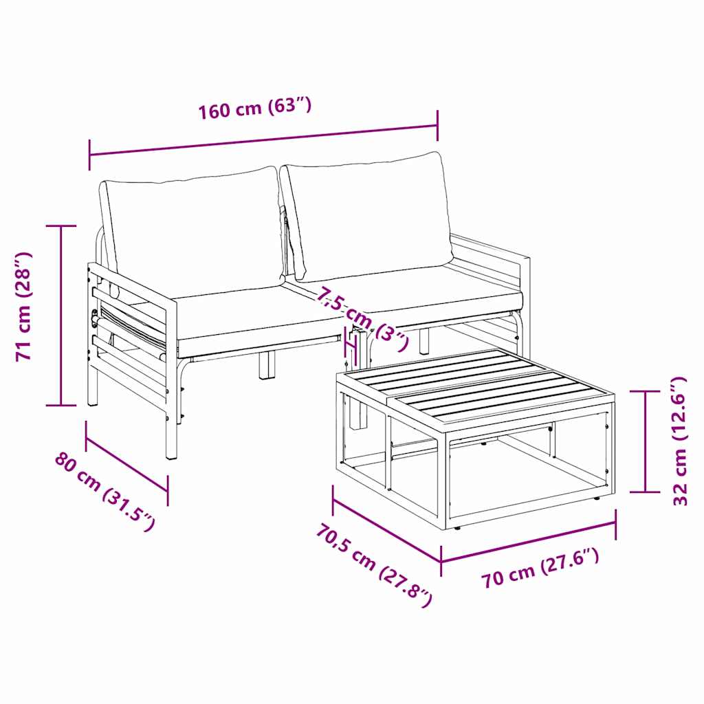 Conjunto de Sofá de Jardim Cinzento-escuro Aço