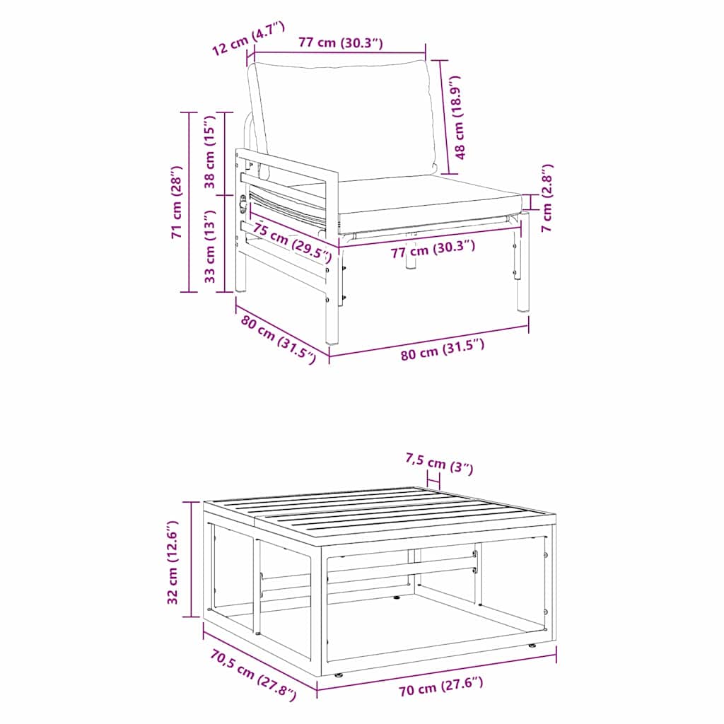 Conjunto de Sofá de Jardim Cinzento-escuro Aço
