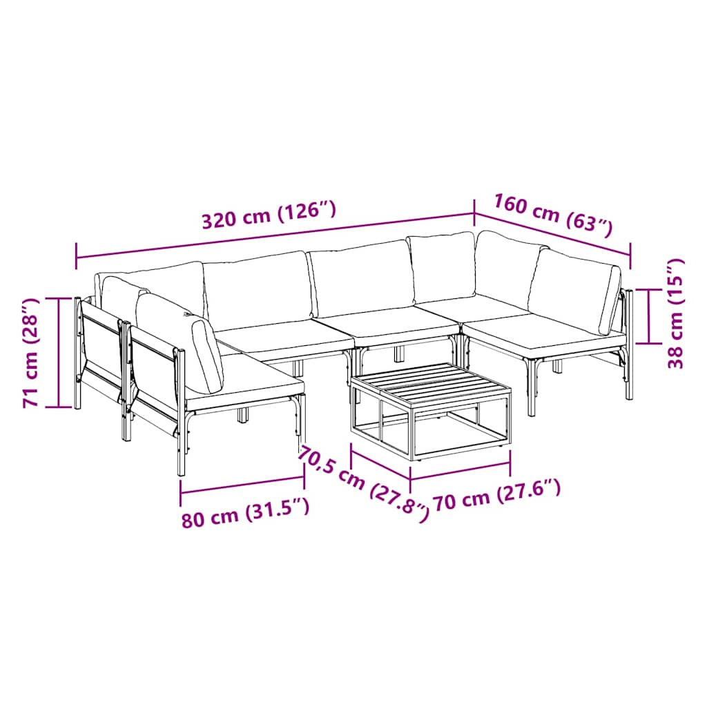 Conjunto de Sofá de Jardim Cinzento-escuro Aço