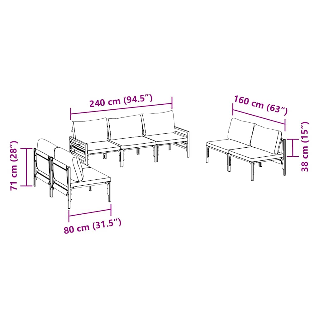 Conjunto de Sofá de Jardim 7 pcs Cinzento-escuro Aço