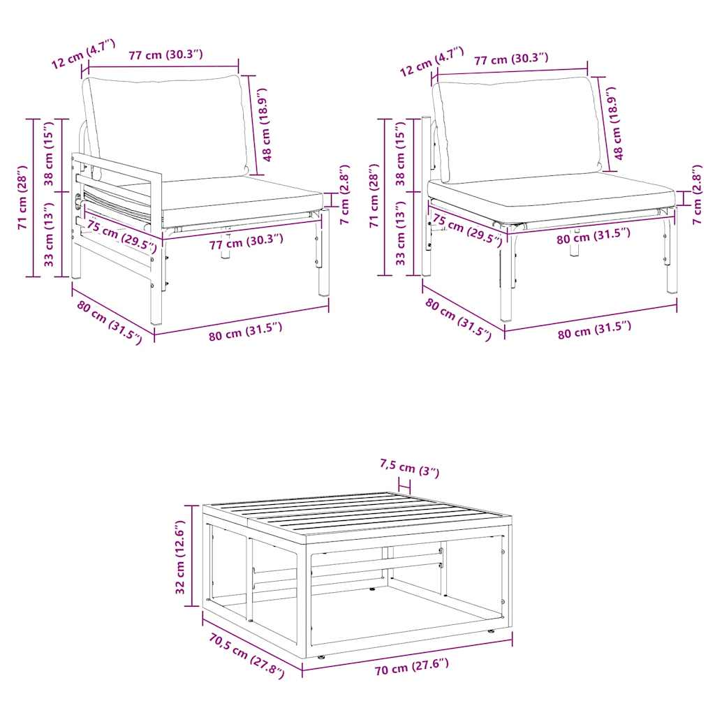 Conjunto de Sofá de Jardim Cinzento-escuro Aço