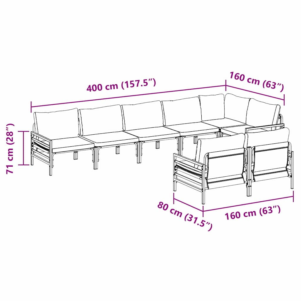 Conjunto de Sofá de Jardim Cinzento-escuro Aço