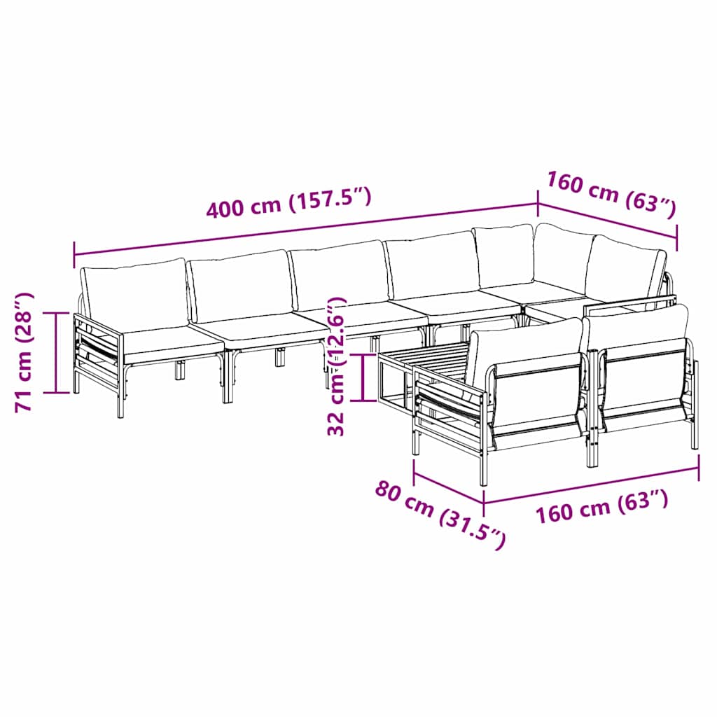 Conjunto de Sofá de Jardim Cinzento-escuro Aço