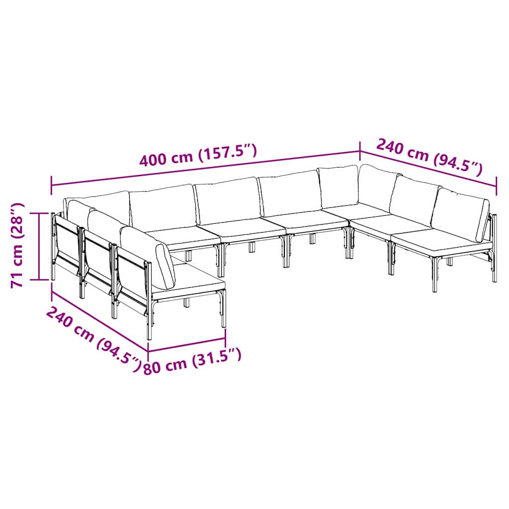 Conjunto de Sofá de Jardim Cinzento-escuro Aço