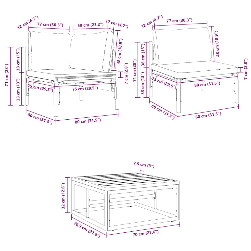 Conjunto de Sofá de Jardim Cinzento-escuro Aço