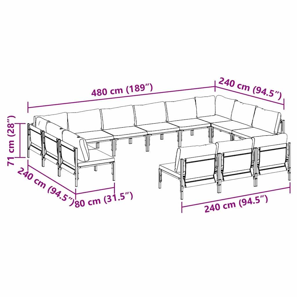 Conjunto de Sofá de Jardim Cinzento-escuro Aço