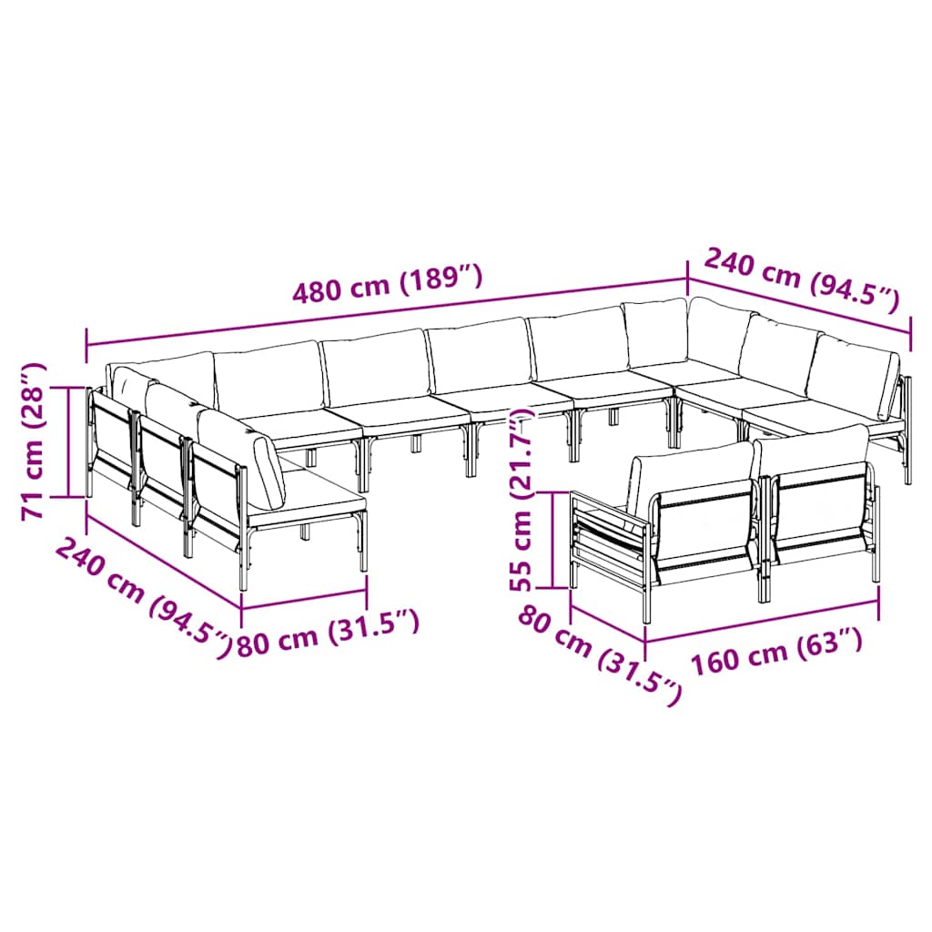 Conjunto de Sofá de Jardim Cinzento-escuro Aço