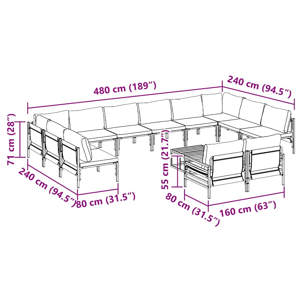 Conjunto de Sofá de Jardim Cinzento-escuro Aço