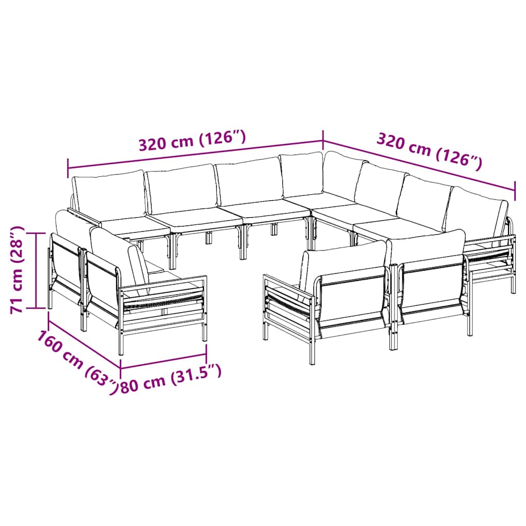 Conjunto de Sofá de Jardim Cinzento-escuro Aço