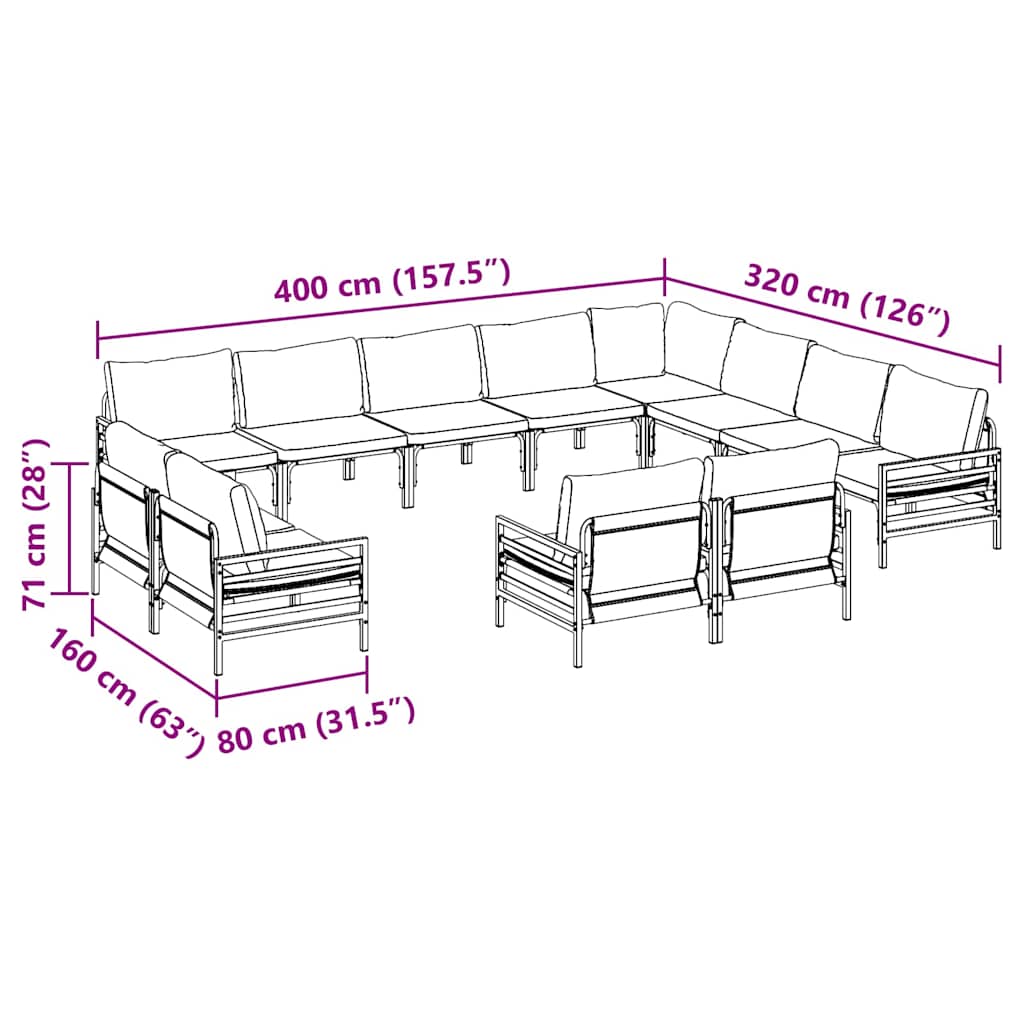 Conjunto de Sofá de Jardim Cinzento-escuro Aço