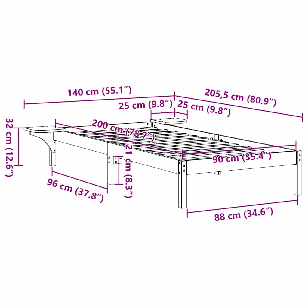 Estrutura de cama com mesas de cabeceira Branco 90 x 190 cm