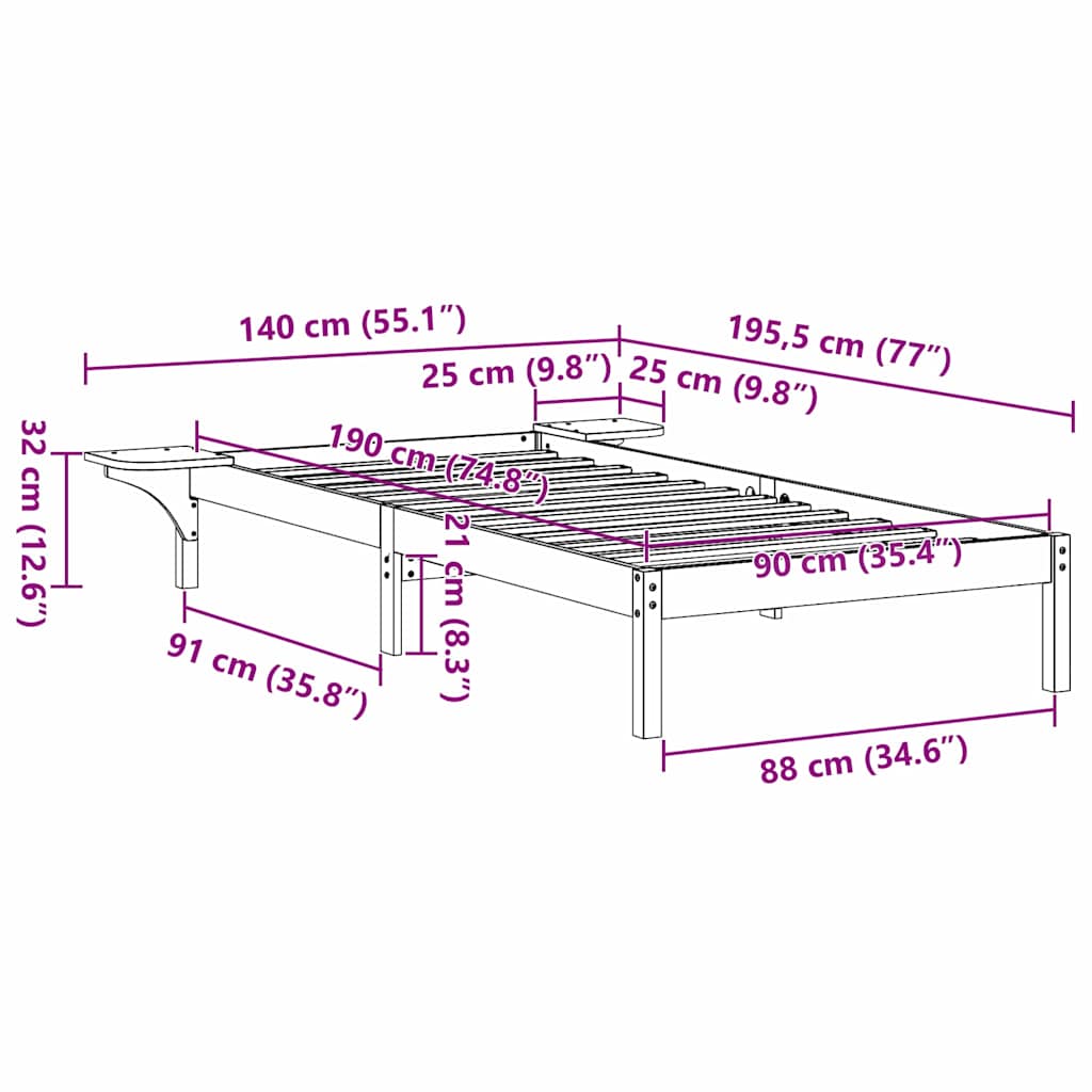Estrutura de cama com mesas de cabeceira Branco 90 x 190 cm
