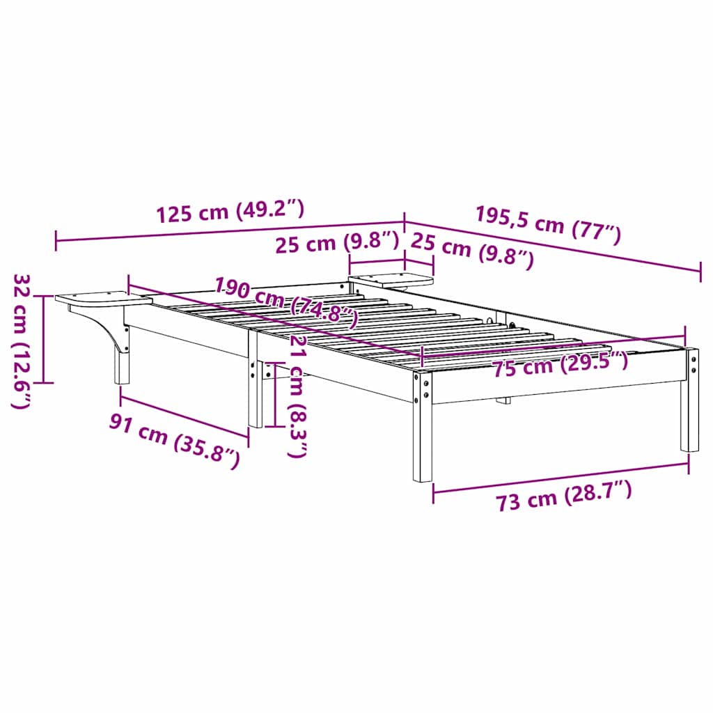 Estrutura de cama com mesas de cabeceira Castanho 75 x 190 cm